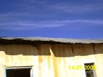 Termite damage causes the roof to sag. Eventually it will fall in.